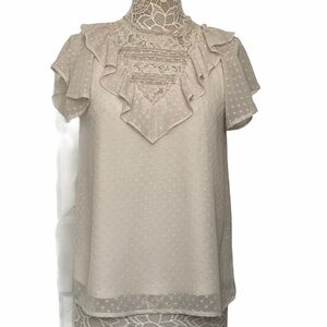 kensie blush pink guipure mock neck lace top S